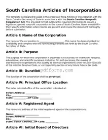 Attorney-Approved South Carolina Articles of Incorporation Form