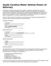 Attorney-Approved South Carolina Motor Vehicle Power of Attorney Form