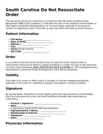 Attorney-Approved South Carolina Do Not Resuscitate Order Form