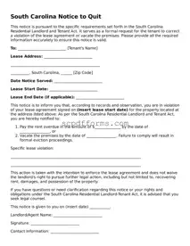 Attorney-Approved South Carolina Notice to Quit Form