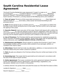 Attorney-Approved South Carolina Residential Lease Agreement Form