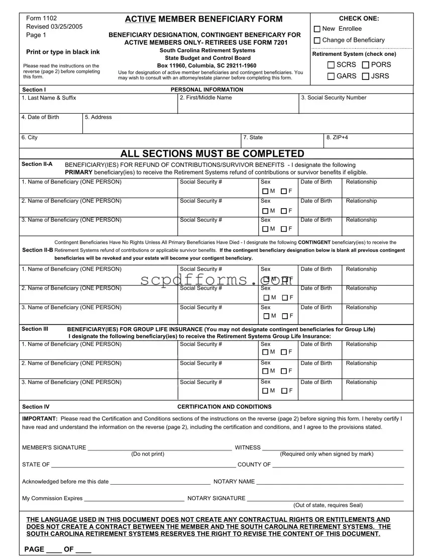 South Carolina 1102 PDF Template