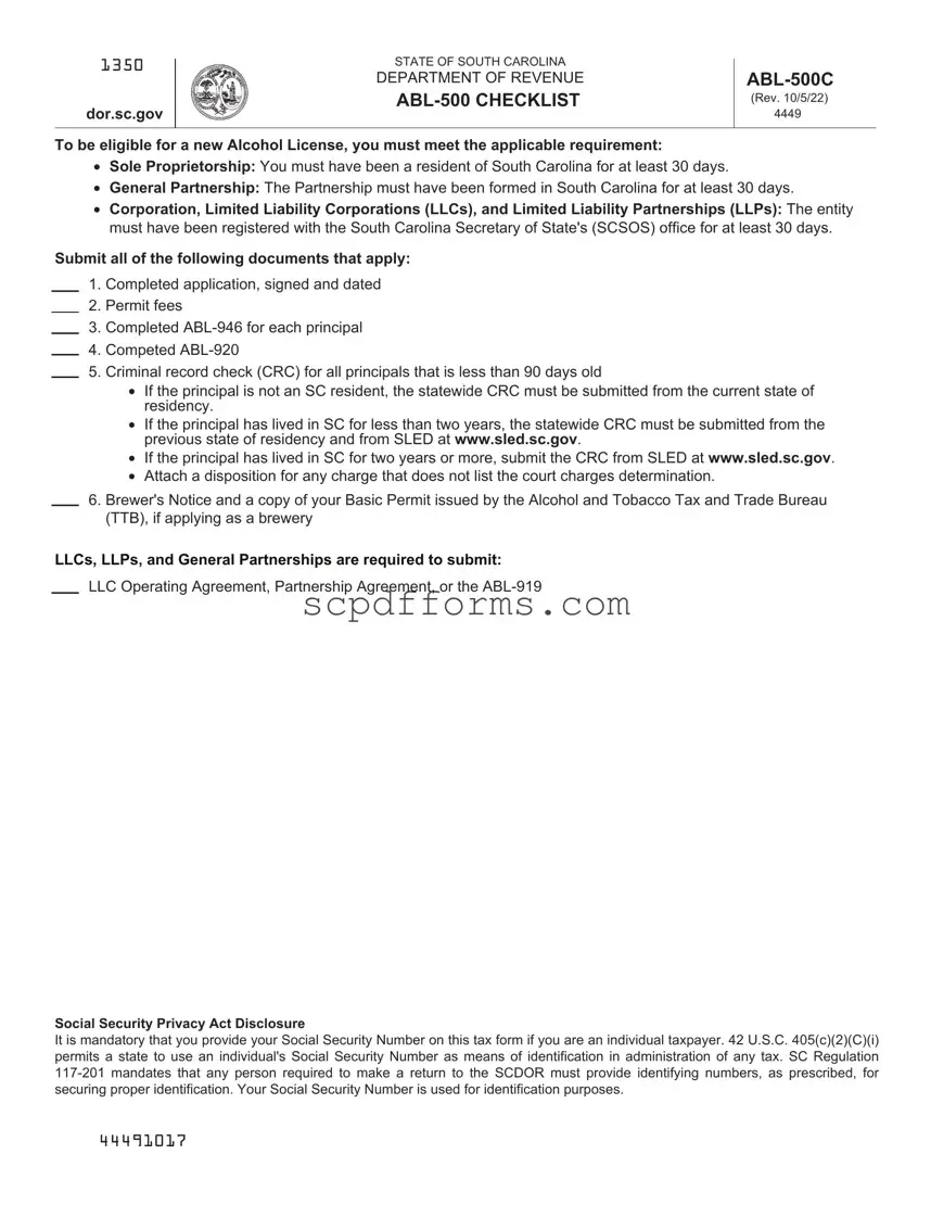 South Carolina Abl PDF Template