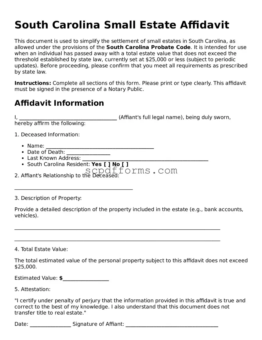 Attorney-Approved South Carolina Small Estate Affidavit Form
