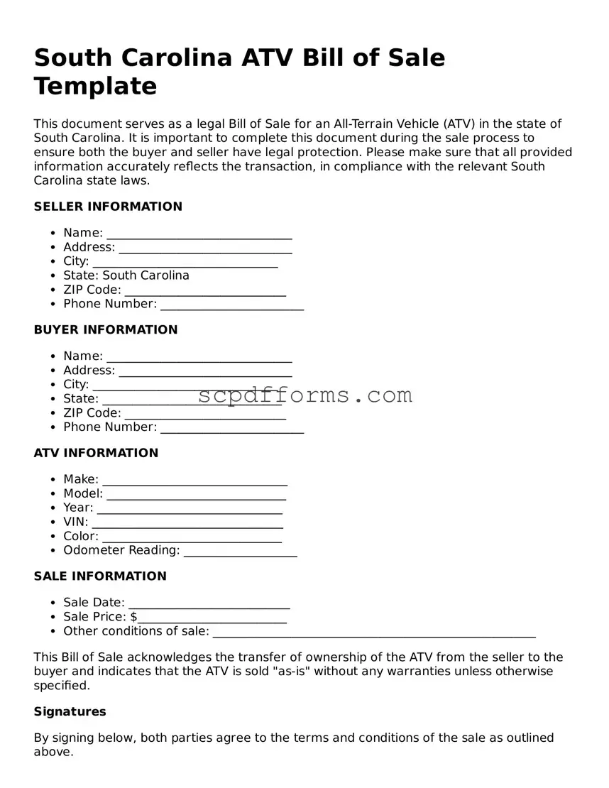 Attorney-Approved South Carolina ATV Bill of Sale Form