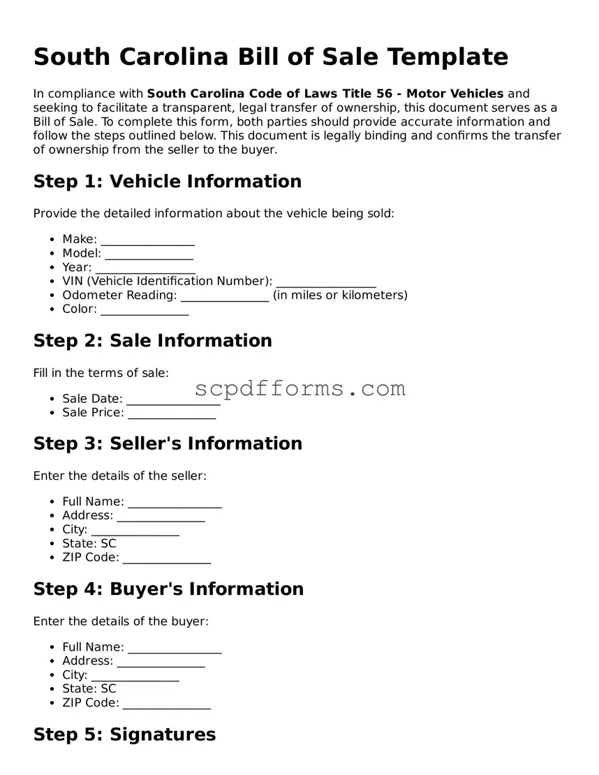 Attorney-Approved South Carolina Bill of Sale Form