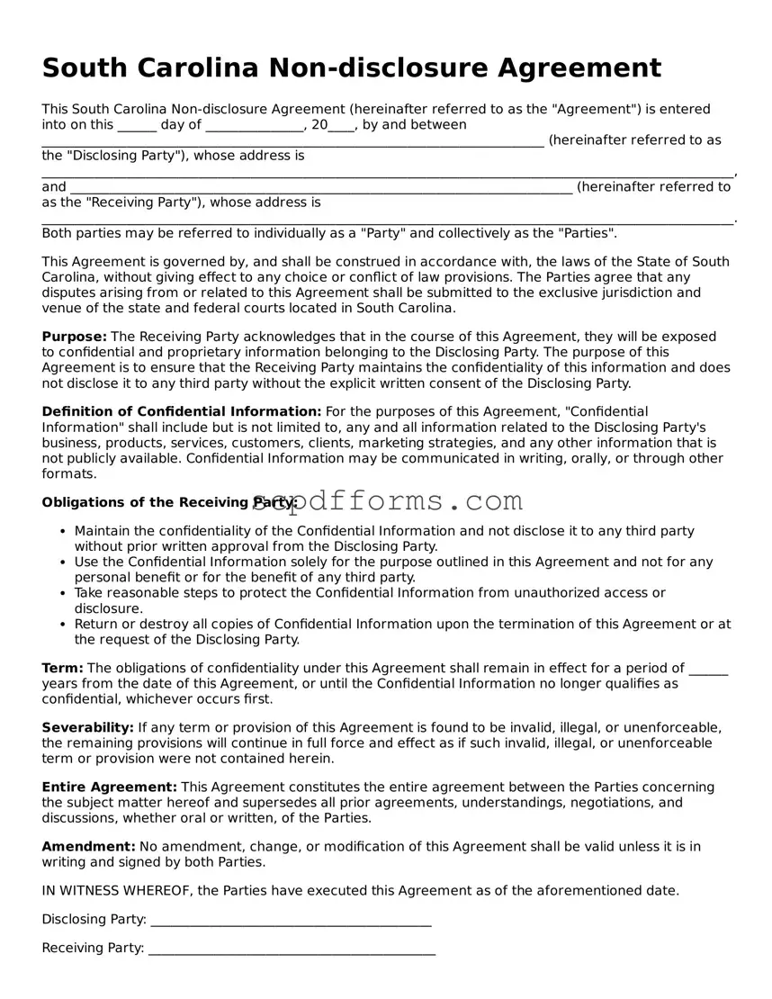 Attorney-Approved South Carolina Non-disclosure Agreement Form