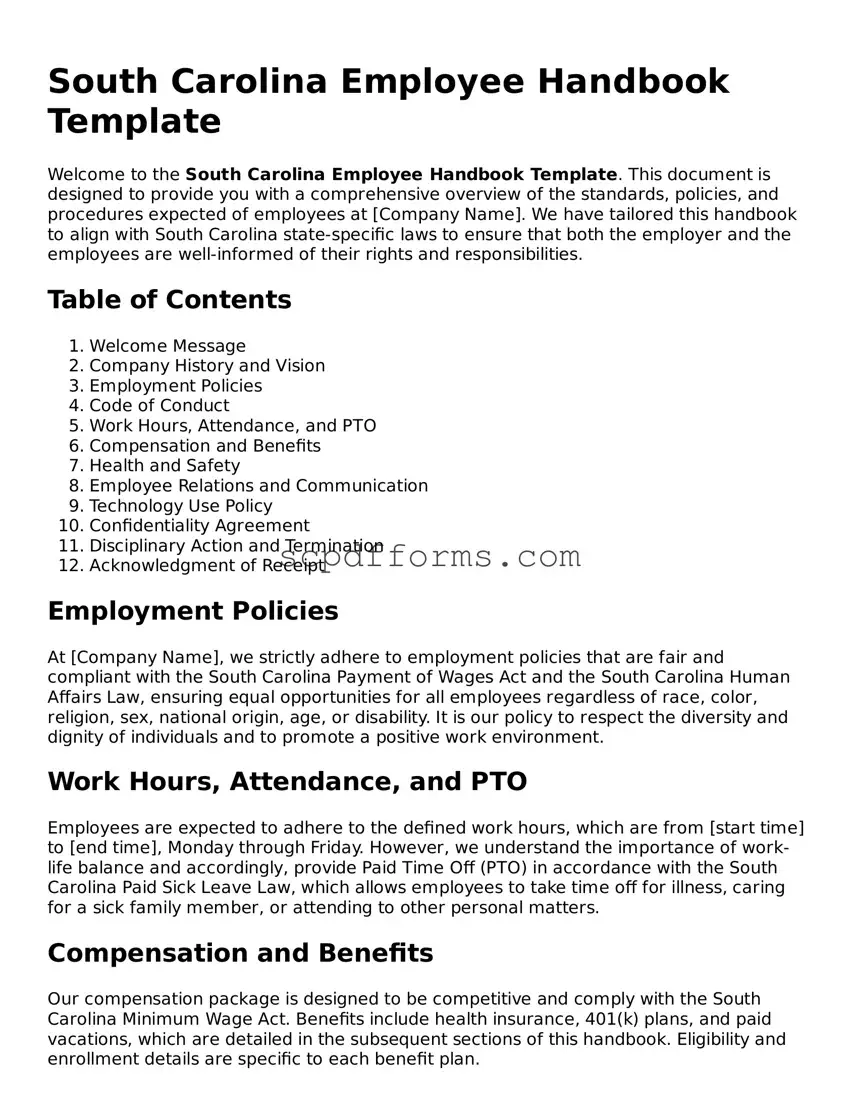 Attorney-Approved South Carolina Employee Handbook Form