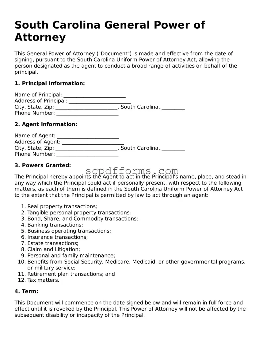Attorney-Approved South Carolina General Power of Attorney Form