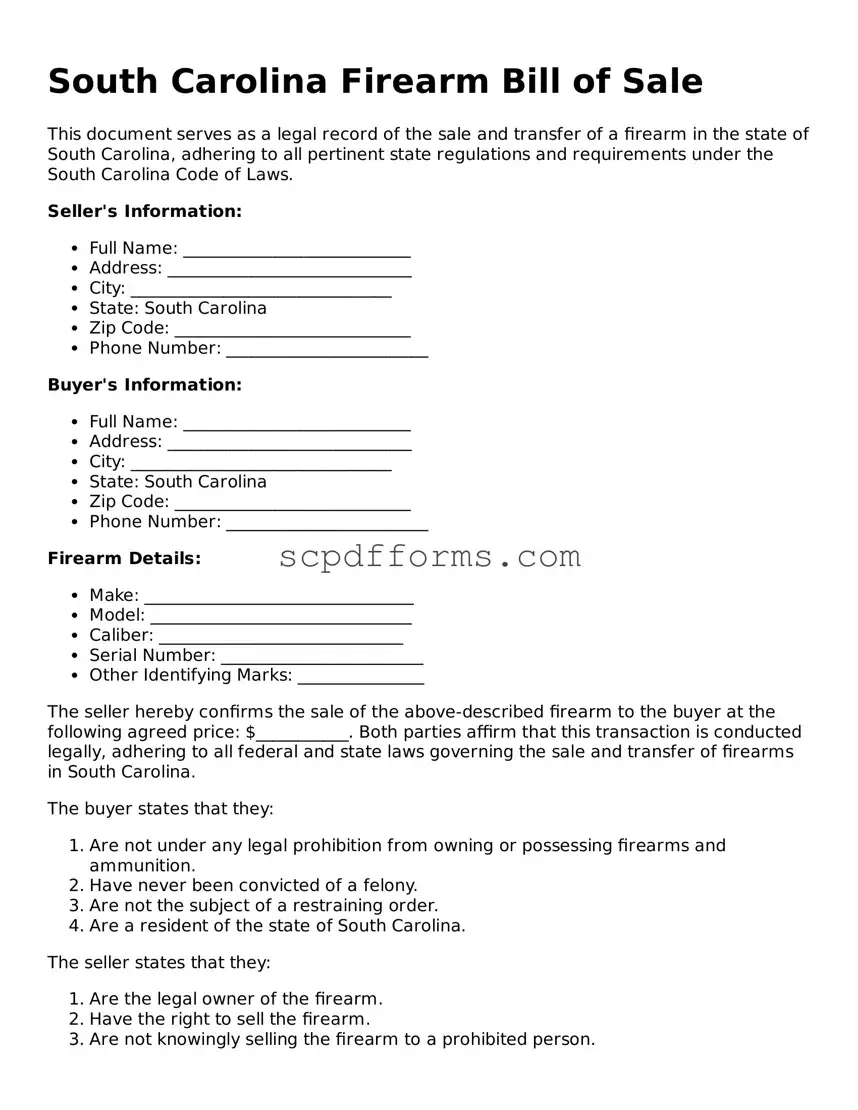 Attorney-Approved South Carolina Firearm Bill of Sale Form
