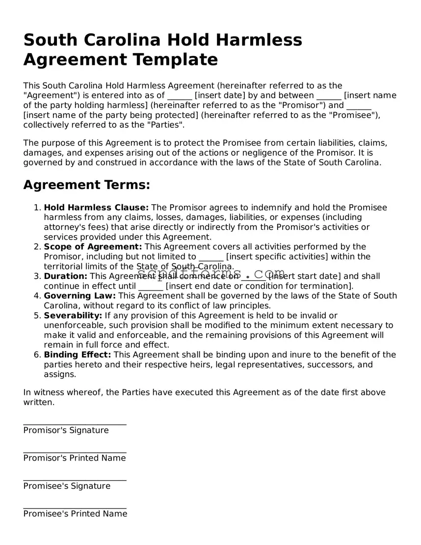 Attorney-Approved South Carolina Hold Harmless Agreement Form