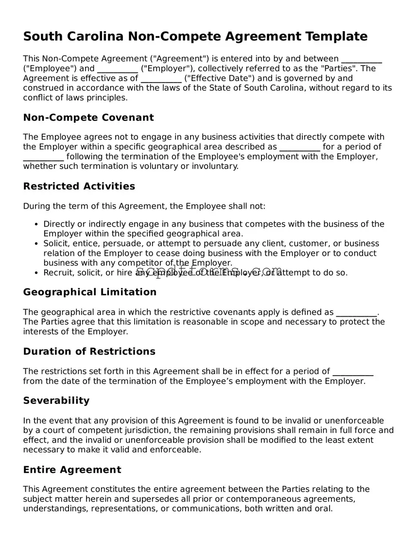 Attorney-Approved South Carolina Non-compete Agreement Form