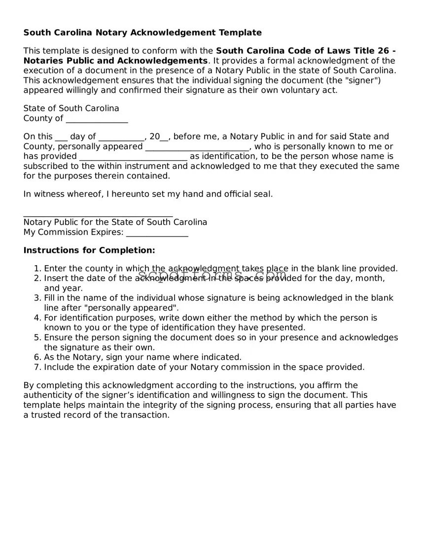 Attorney-Approved South Carolina Notary Acknowledgement Form