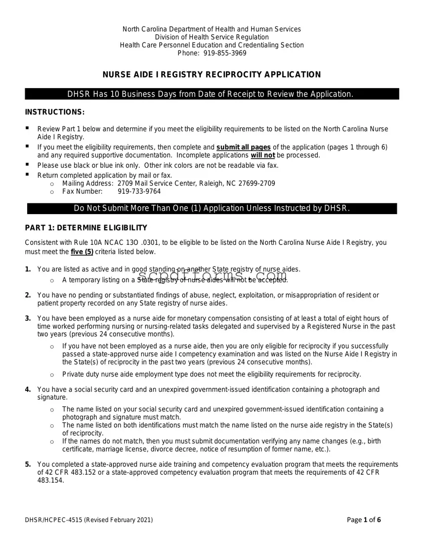 South Carolina Nurse Aide PDF Template