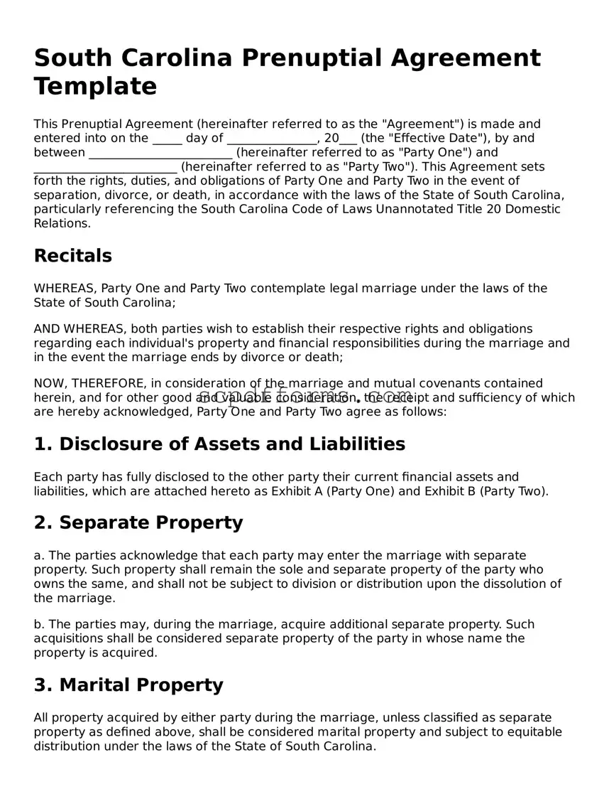 Attorney-Approved South Carolina Prenuptial Agreement Form