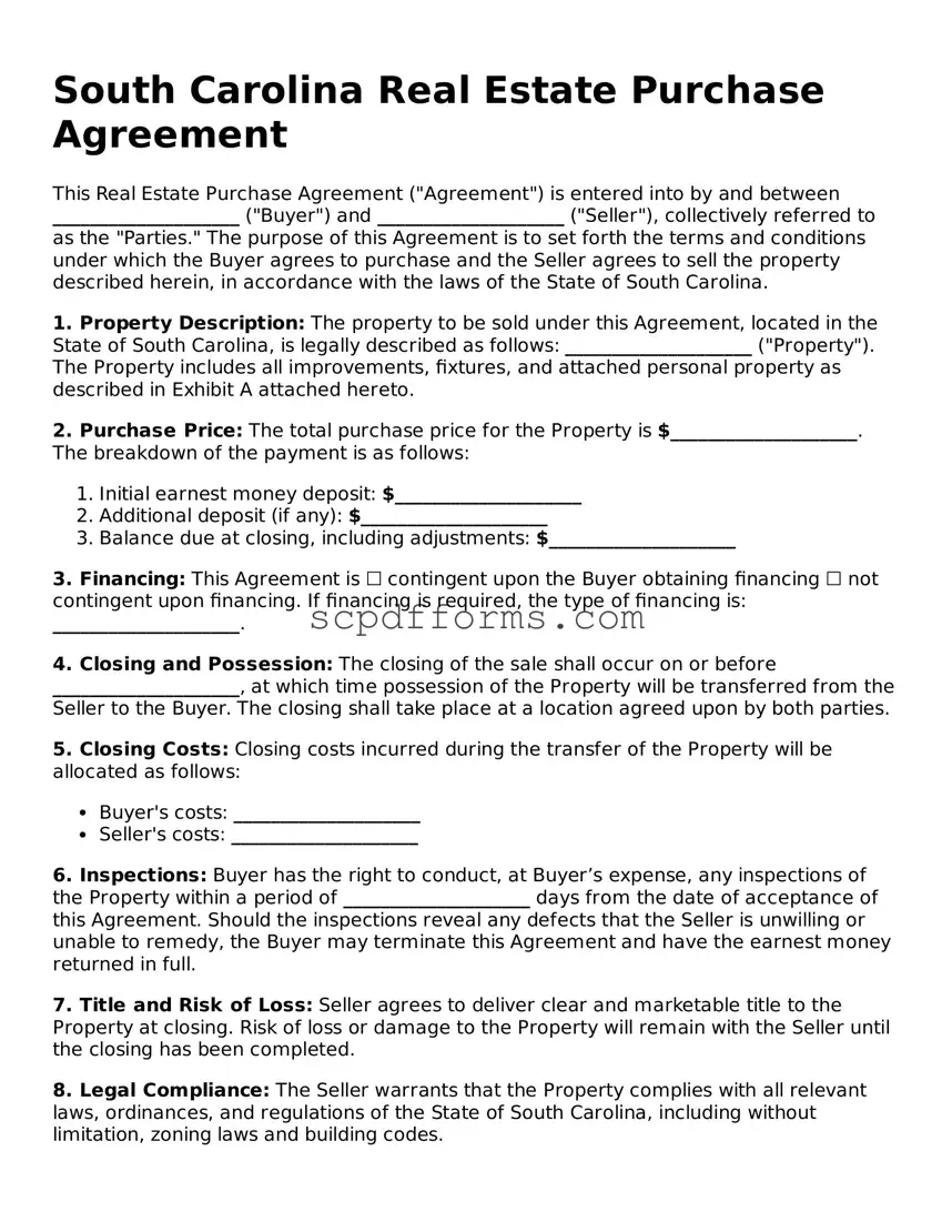 Attorney-Approved South Carolina Real Estate Purchase Agreement Form