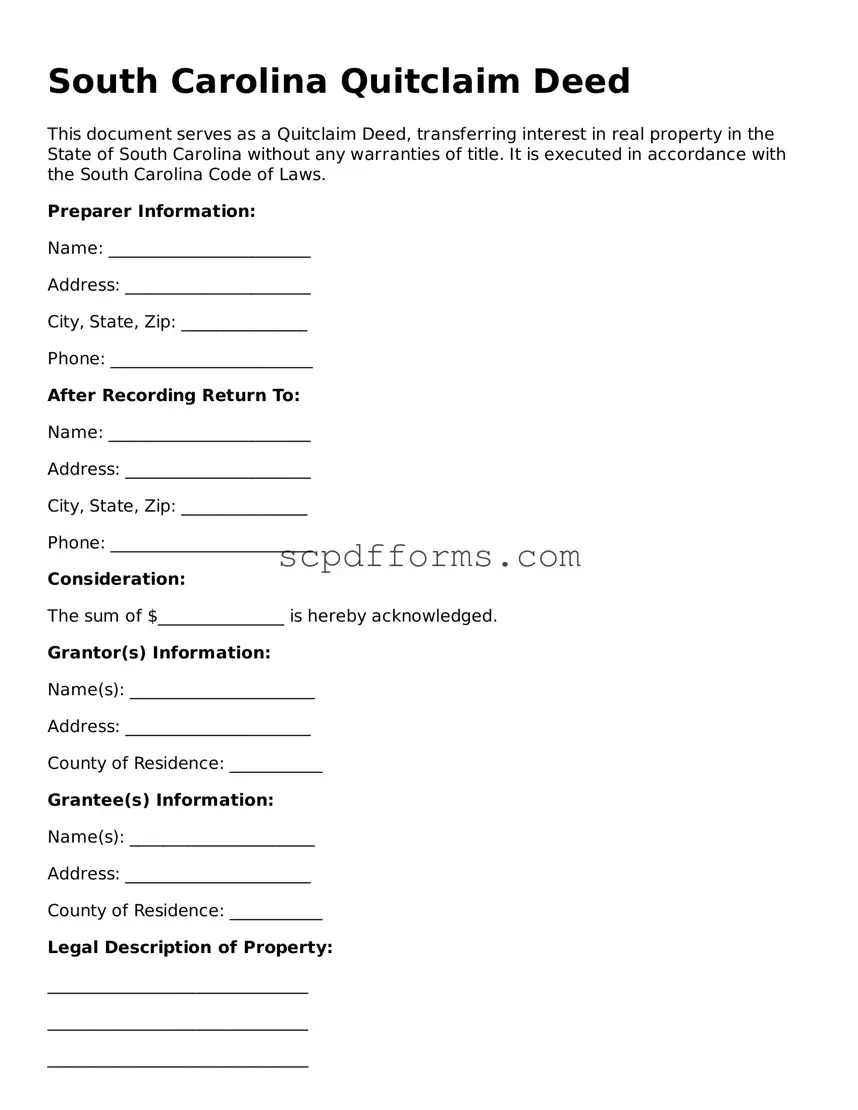 Attorney-Approved South Carolina Quitclaim Deed Form