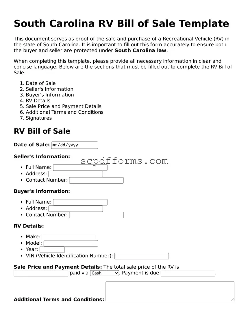 Attorney-Approved South Carolina RV Bill of Sale Form