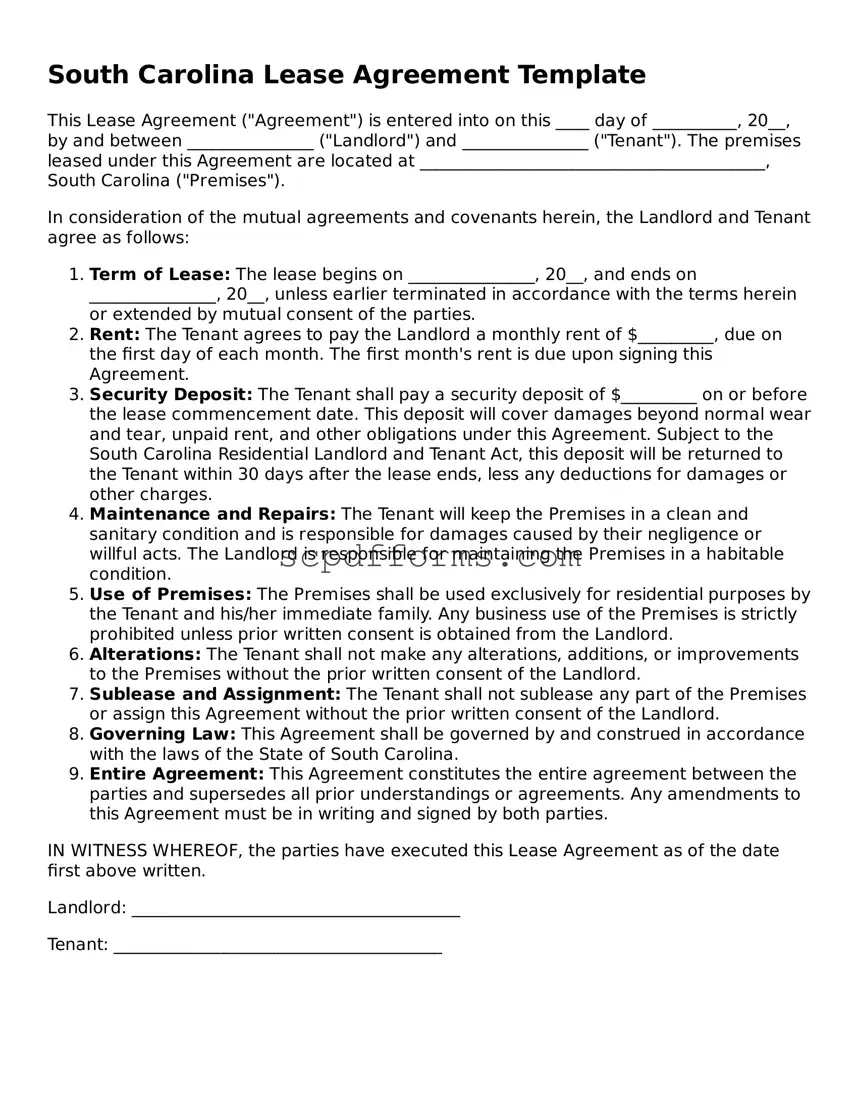 Attorney-Approved South Carolina Lease Agreement Form