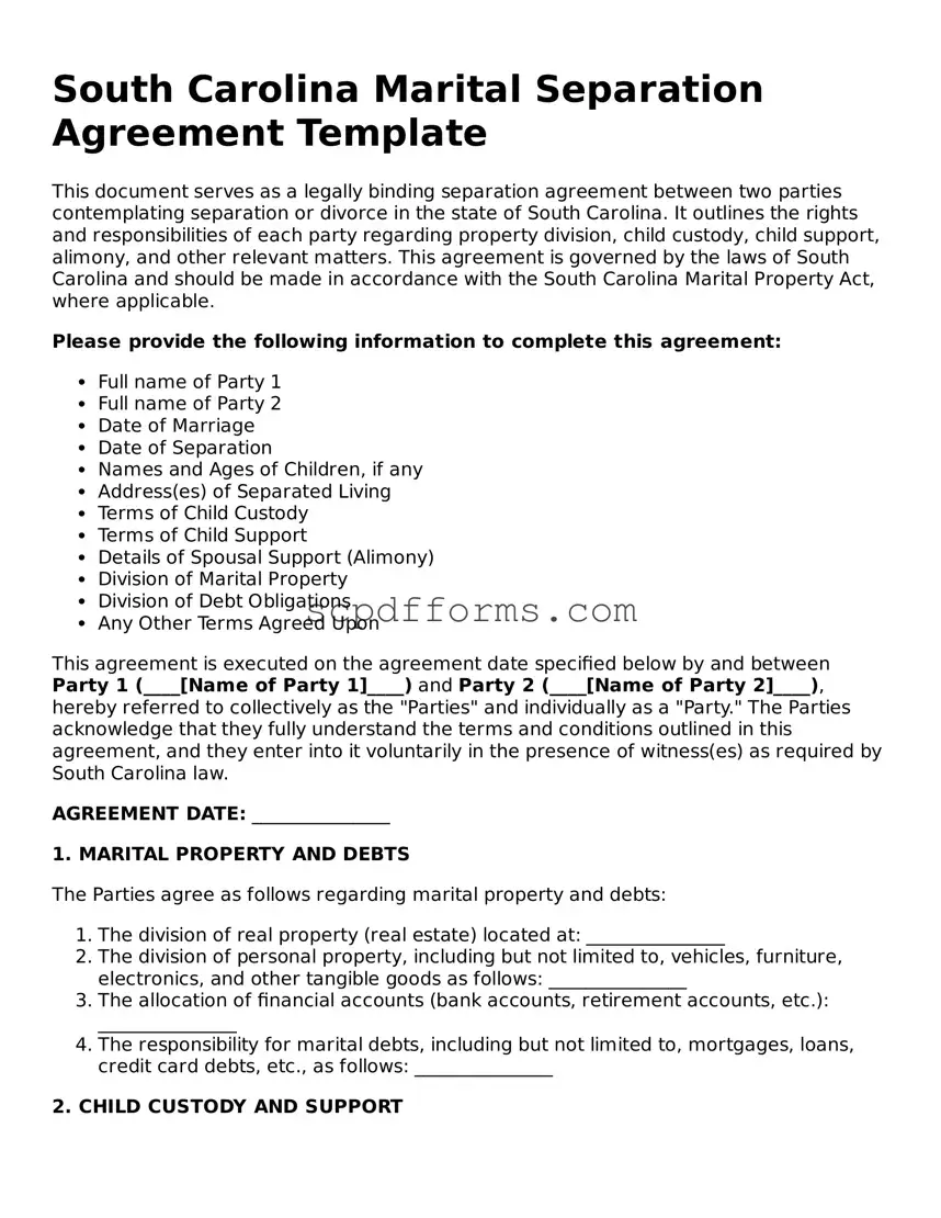 Attorney-Approved South Carolina Marital Separation Agreement Form