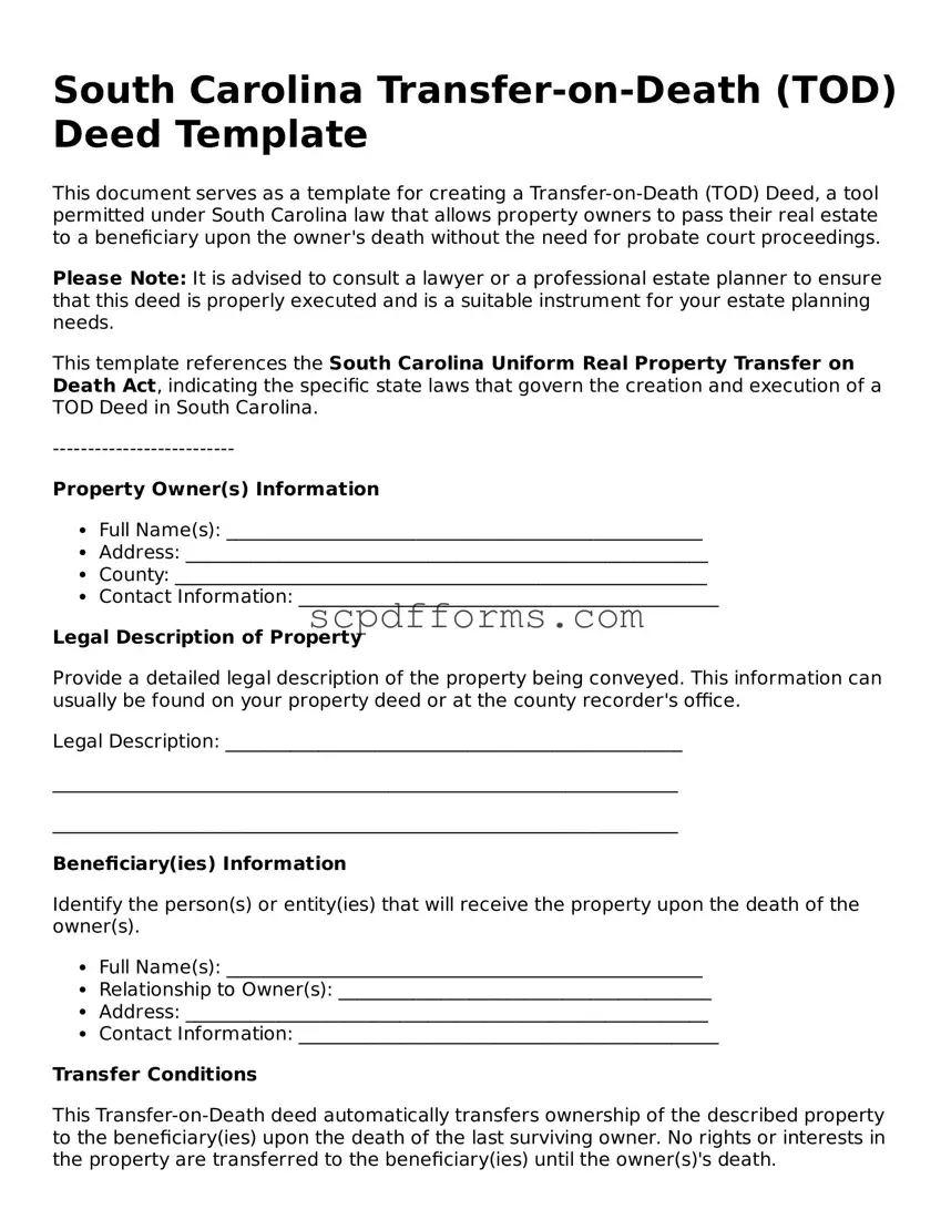 Attorney-Approved South Carolina Transfer-on-Death Deed Form