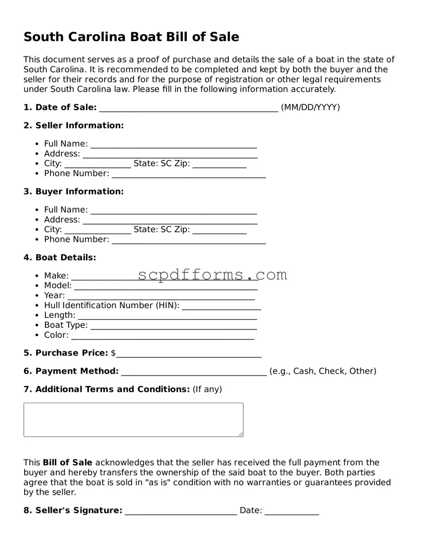 Attorney-Approved South Carolina Boat Bill of Sale Form