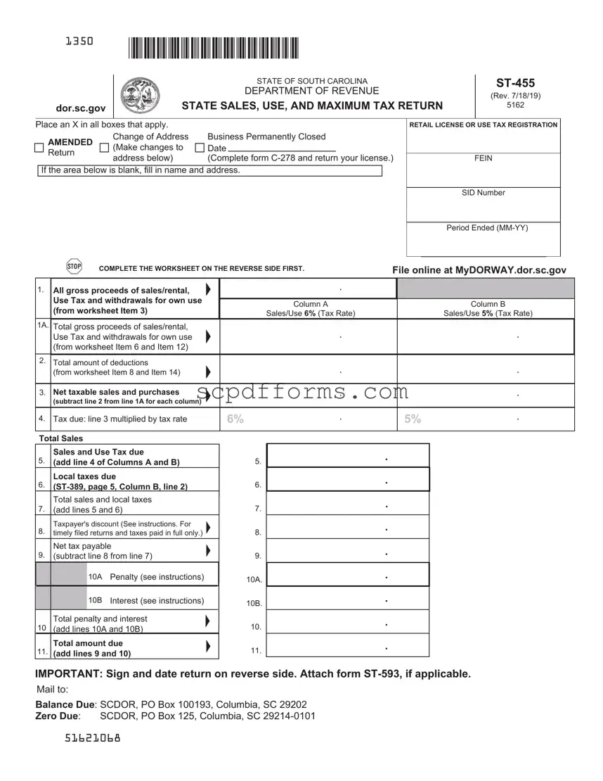 State Of South Carolina St455 PDF Template